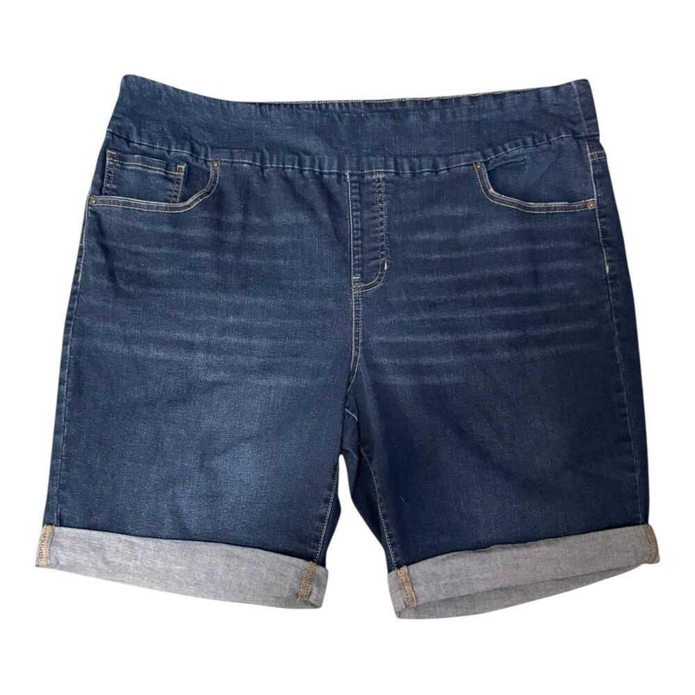 Terra & Sky Shorts Women 2X Plus Blue Denim Dark Wash High Rise Pull On Cuffed